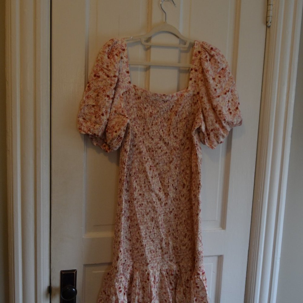 Anthropologie Another Love Pink Smocked Short Statement Sleeve Knee Length Dress - Picture 9 of 12